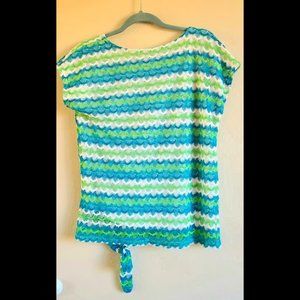 Blue,White & Green Top with Front Knot - Size M